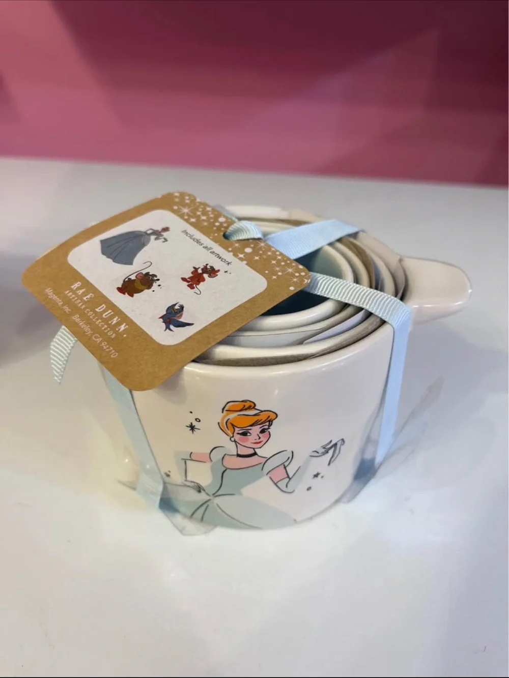 Rae Dunn White and Pale Blue Cinderella Ceramic measuring cups